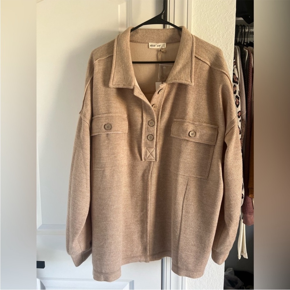 *NWT* New In Tan Button-Up Collared Sweater